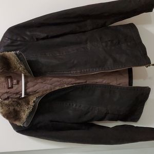 Brown leather jacket with fur collar